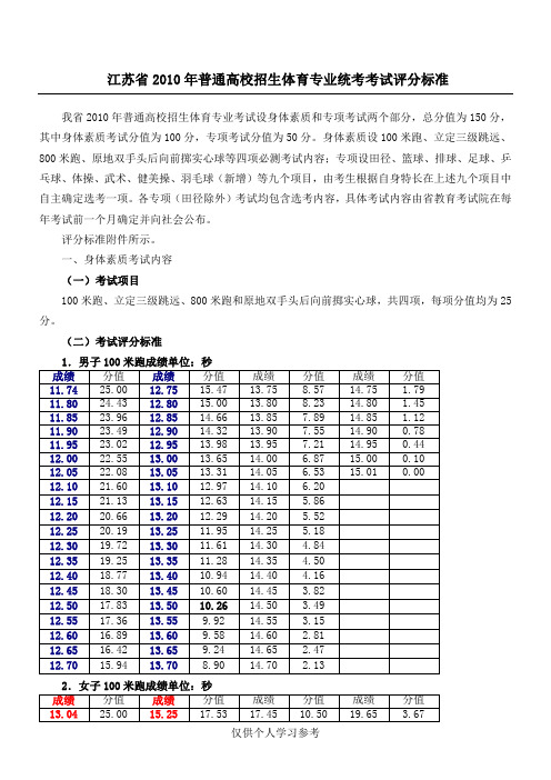 江苏体育高考评分标准,DOC