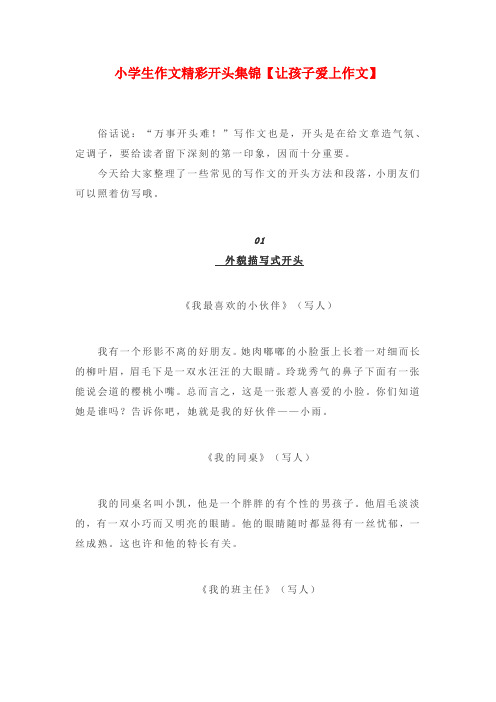 小学生作文精彩开头集锦【让孩子爱上作文】