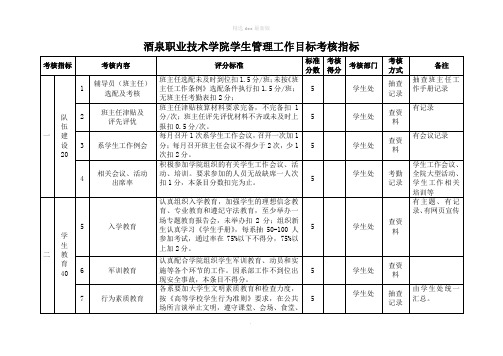 学生工作二级管理考核指标体系最新版本