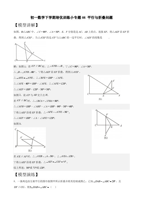 初一数学下学期培优训练小专题08 平行与折叠问题