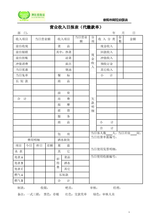 营业收入日报表