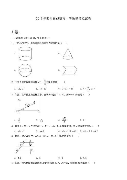 四川省成都市2019年中考数学模拟试卷