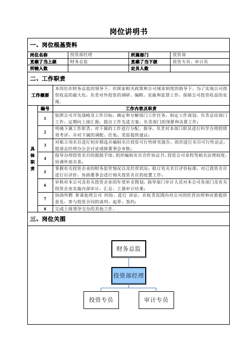 投资部经理岗位说明书