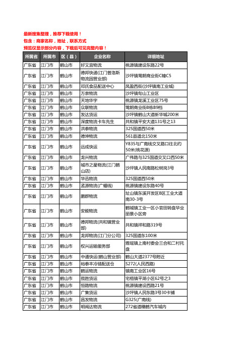 新版广东省江门市鹤山市托运企业公司商家户名录单联系方式地址大全88家