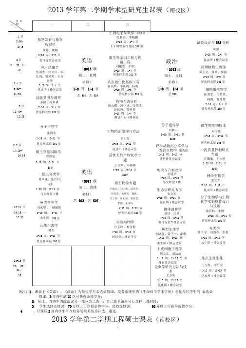 生命科学院课程安排