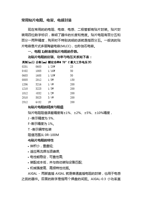 常用贴片电阻、电容、电感封装