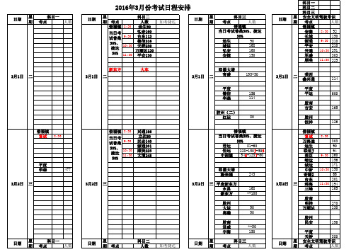 2016年3月份青岛惜福镇驾校考试计划日程安排(科目一,科目二,科目三,科目四)