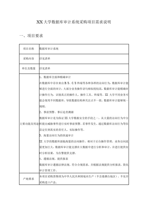 XX大学数据库审计系统采购项目需求说明