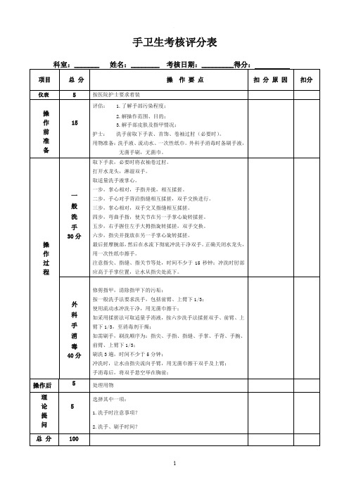 手卫生操作考核评分标准表