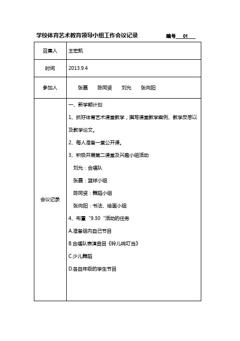 学校艺术教育领导小组工作会议记录