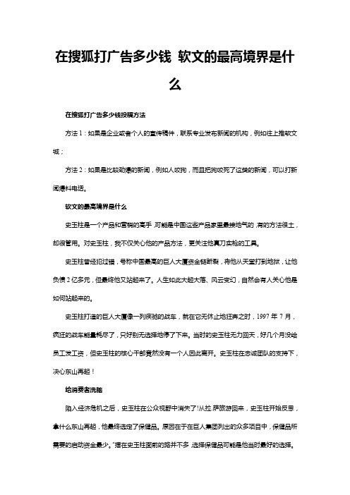 在搜狐打广告多少钱 软文的最高境界是什么