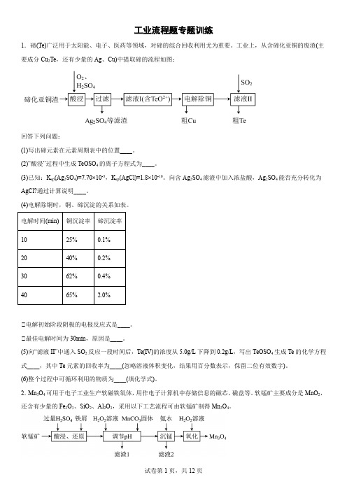 经典高考化学工业流程题专题训练