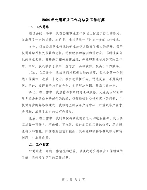 2024年公用事业工作总结及工作打算(二篇)