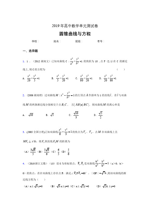 精选最新版2020高考数学《圆锥曲线方程》专题训练模拟考试题(含答案)