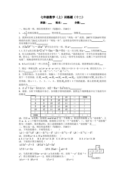 黄冈市武穴市花桥中学七年级数学(上)期末试题(十二)