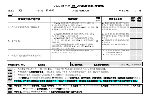 纸样主管月度绩效考核表