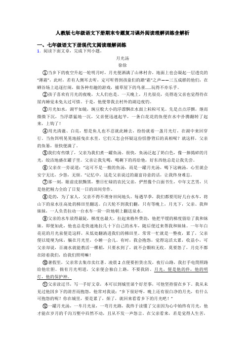 人教版七年级语文下册期末专题复习课外阅读理解训练含解析