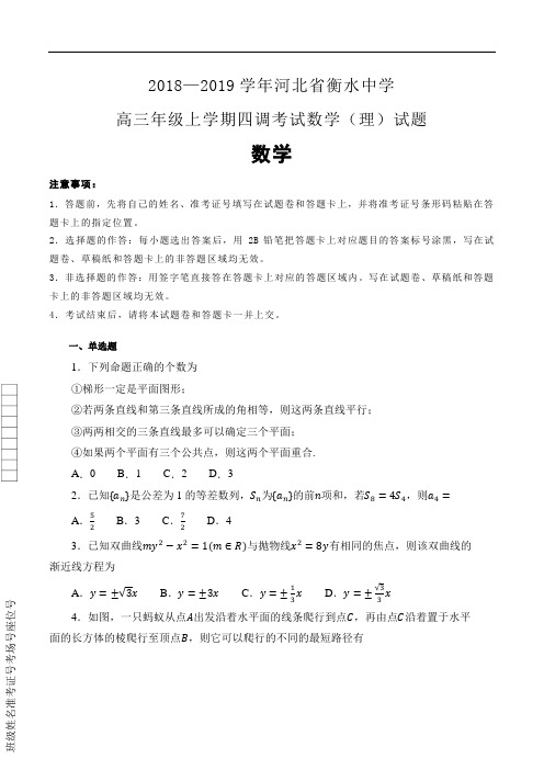 河北省衡水中学2018-2019学年高三第一次摸底考试数学(理)试卷含答案