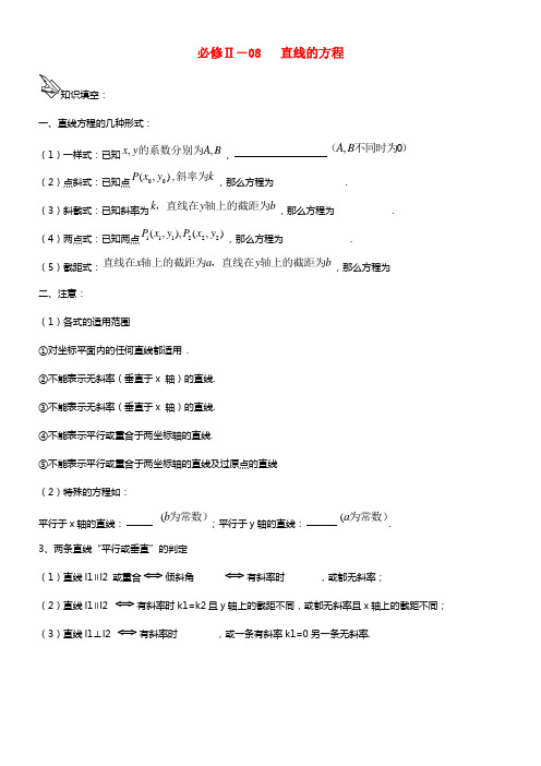 2021届高考数学一轮温习 直线的方程练习 新人教A版必修2(1)