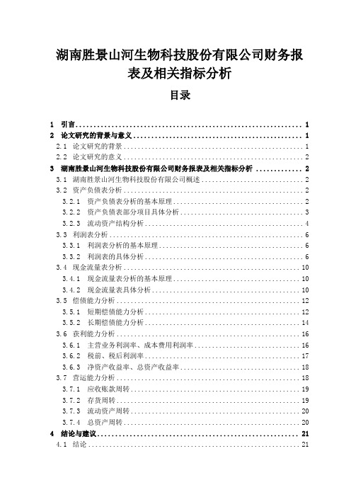 湖南胜景山河生物科技股份有限公司财务报表分析