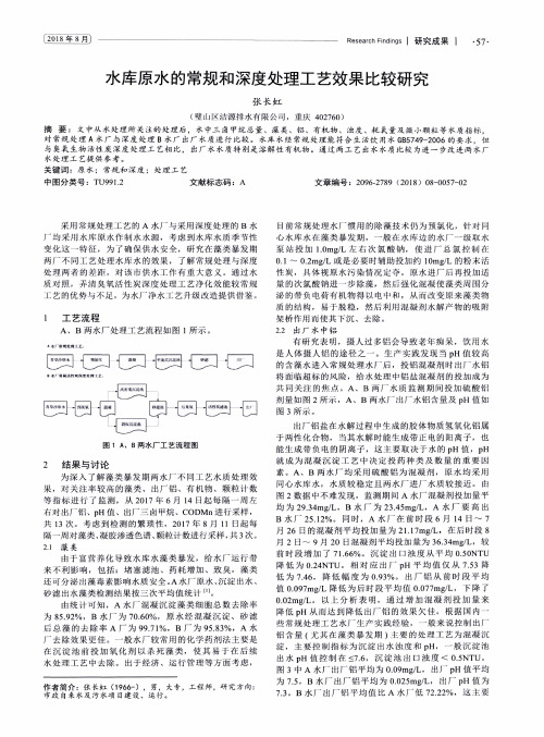 水库原水的常规和深度处理工艺效果比较研究