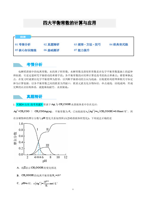 微专题  四大平衡常数的计算与应用(原卷版)--2025年高考化学微专题