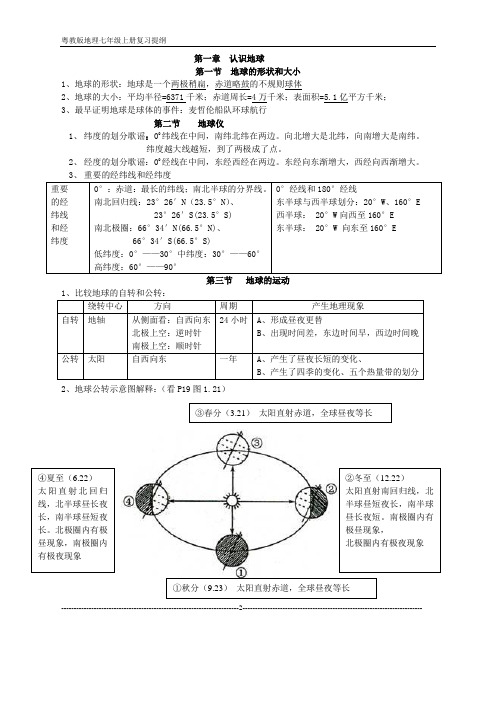 七年级地理第一、二章复习提纲