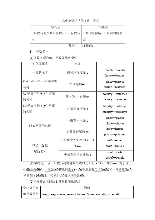 高三英语一轮复习语法第1讲名词的数格构词法考点讲义