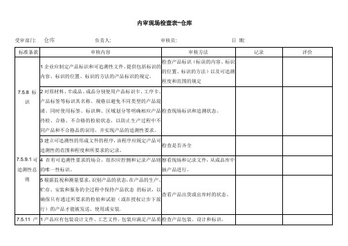 内审现场检查表-仓库