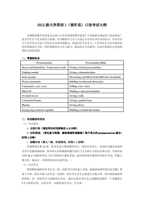 2012级大学英语1(视听说)口语考试大纲-邱