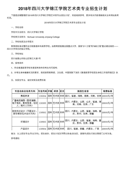 2018年四川大学锦江学院艺术类专业招生计划