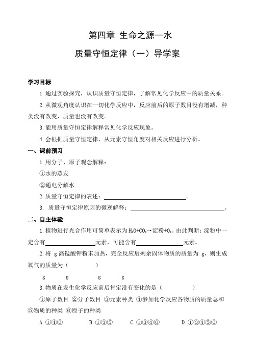 导学案1：质量守恒定律 