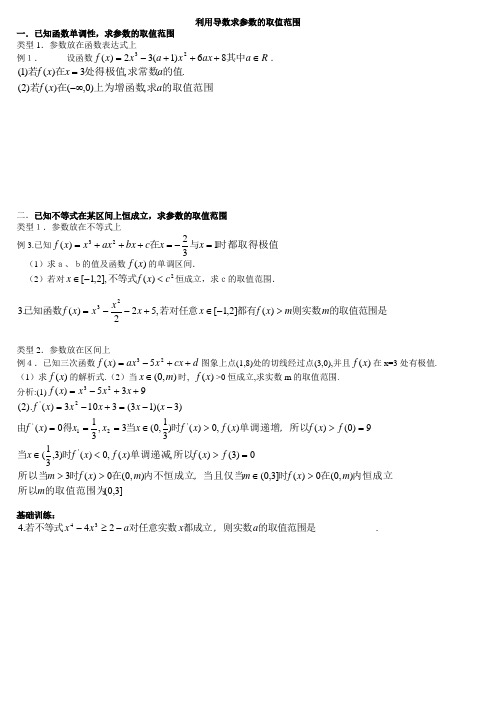 利用导数求参数的取值范围方法归纳