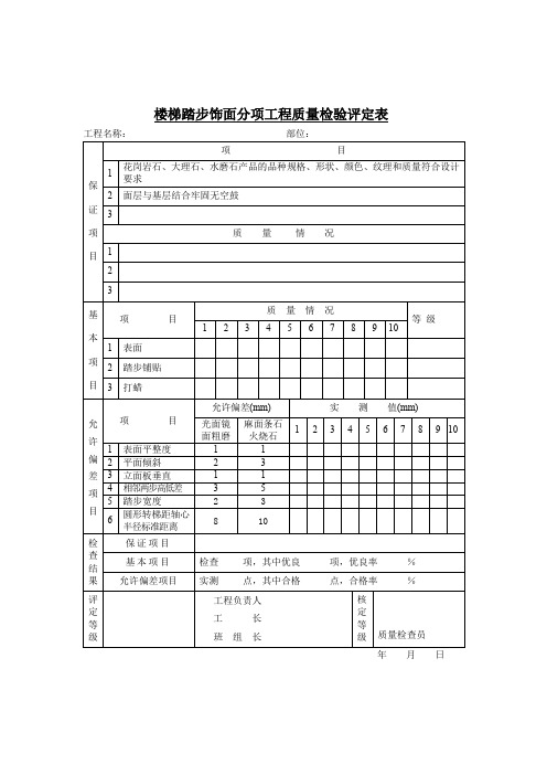 楼梯踏步饰面分项工程质量检验评定表