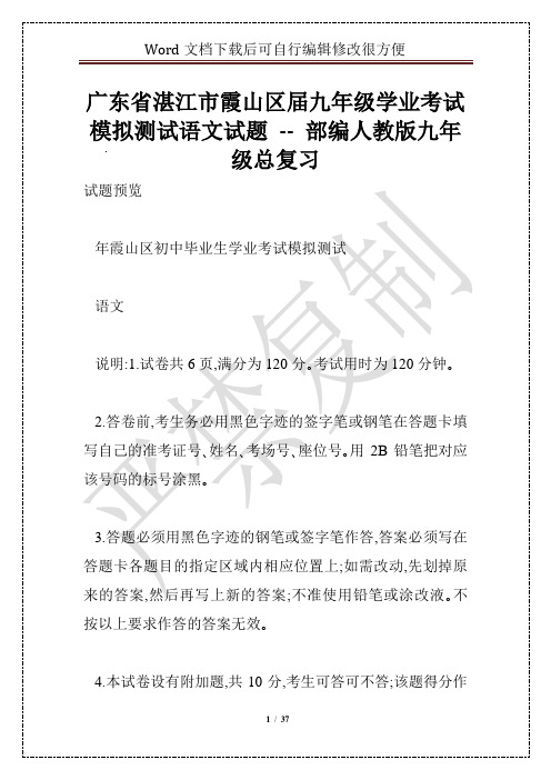 广东省湛江市霞山区届九年级学业考试模拟测试语文试题 -- 部编人教版九年级总复习