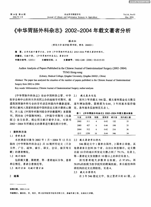 《中华胃肠外科杂志》2002～2004年载文著者分析