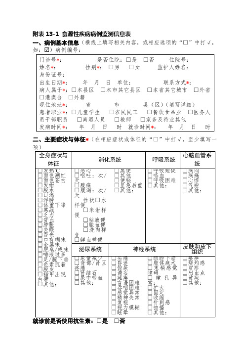 食源性疾病报告卡