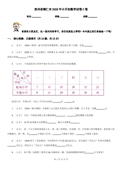 贵州省铜仁市2020年小升初数学试卷C卷