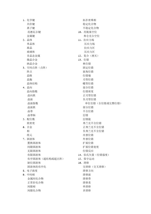 材料科学基础 名词汇总