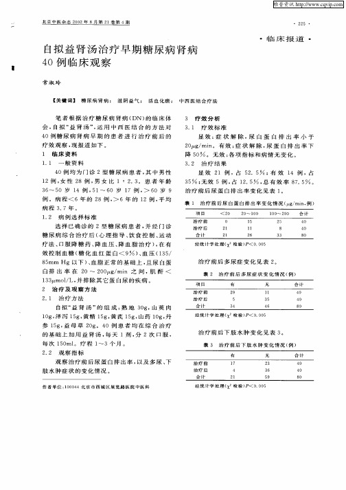 自拟益肾汤治疗早期糖尿病肾病40例临床观察