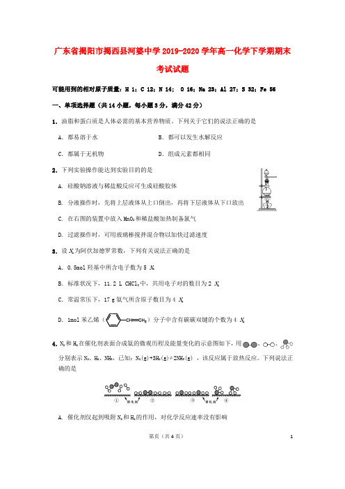 广东省揭阳市揭西县河婆中学2019_2020学年高一化学下学期期末考试试题