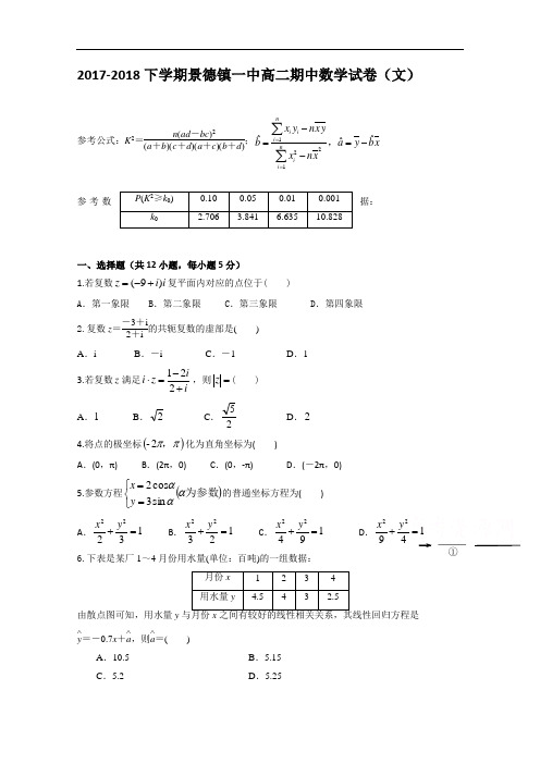 江西省景德镇一中2017-2018学年高二下学期期中考试数