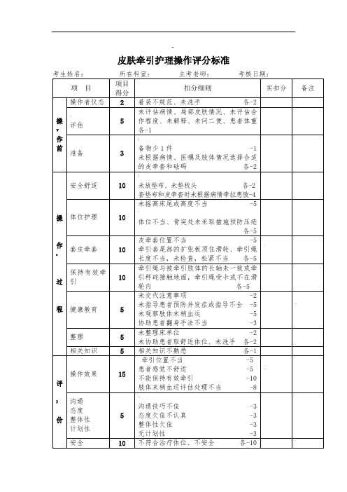 皮肤牵引护理评分标准