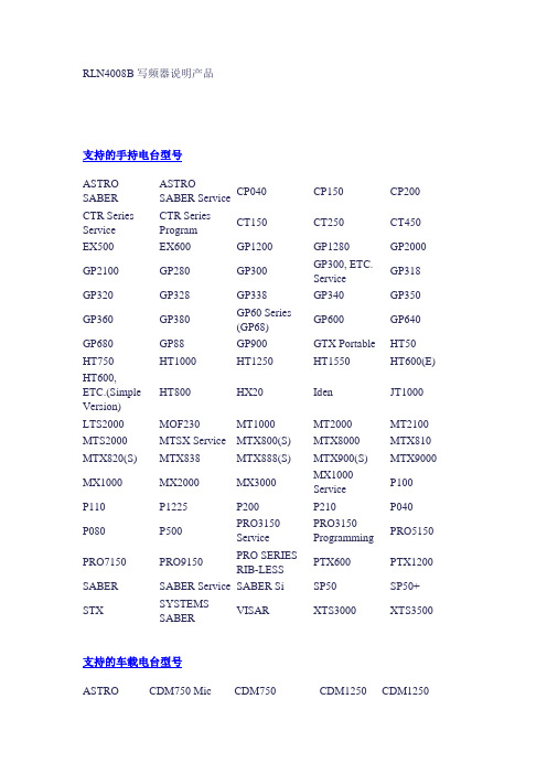 RLN4008B写频器支持的手持电台型号