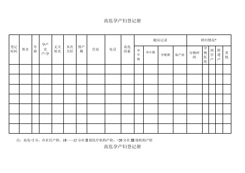 高危孕产妇登记册