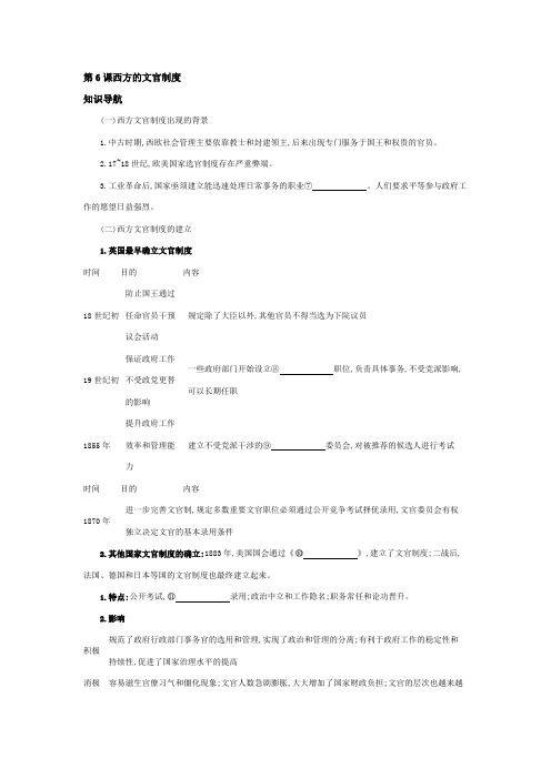 第6课 西方的文官制度 导学案 高二上学期历史统编版(2019)选择性必修1国家制度与社会治理