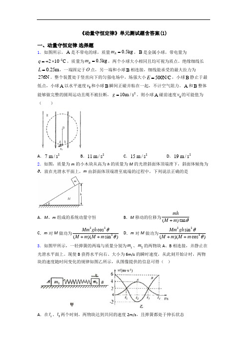 《动量守恒定律》单元测试题含答案(1)