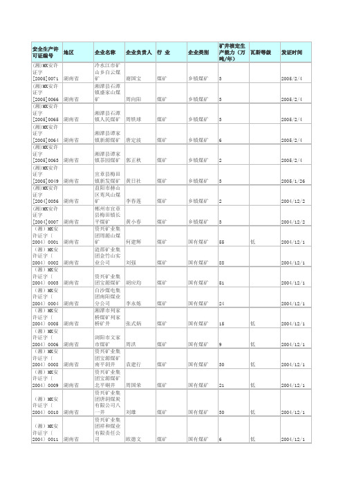 湖南省煤矿企业名单