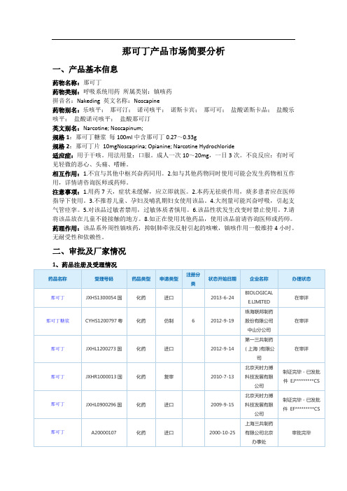 那可丁市场简要分析