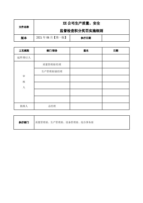 公司生产质量、安全监督检查积分奖罚实施细则